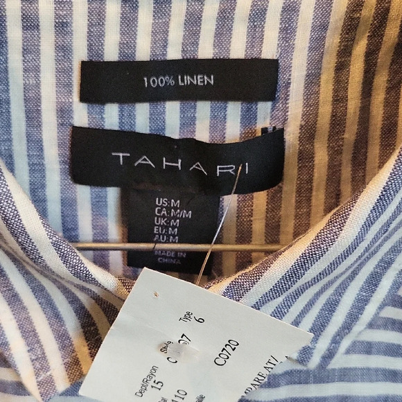 Tahari Blue and White Striped Linen Dress Or Long Top - Picture 4 of 7